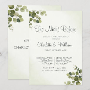Rustic Eucalyptus Leaves Budget Rehearsal Dinner Invitation