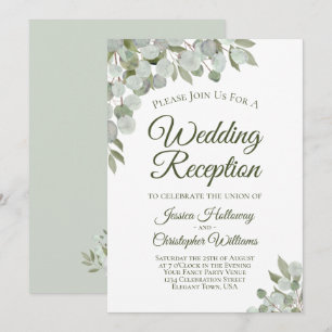 Rustic Eucalyptus Leaves Elegant Wedding Reception Invitation