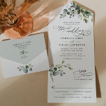 Rustic Eucalyptus Leaves Greenery Wedding All In One Invitation<br><div class="desc">This elegant collection features mixed watercolor greenery leaves paired with a classy serif & delicate sans font in black,  with a monogram on the back. Matching items available.</div>