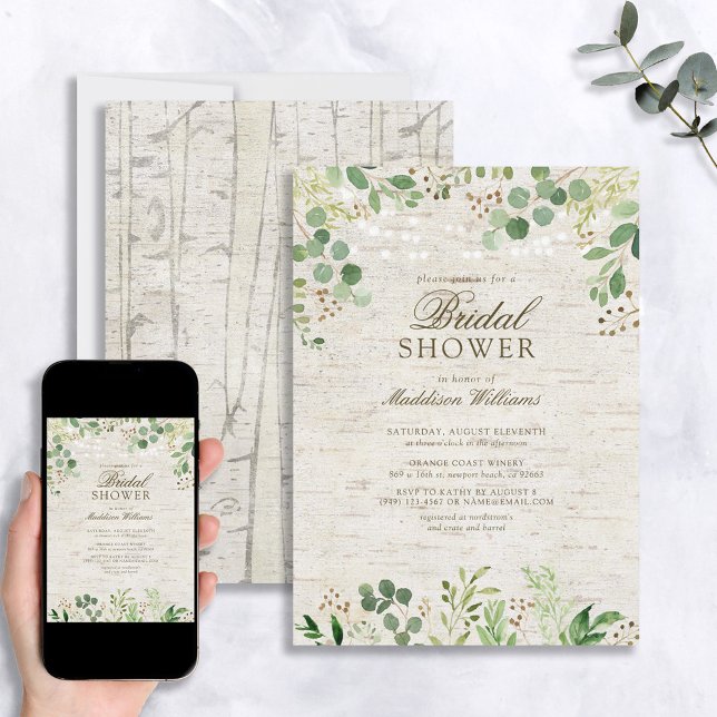 Rustic Eucalyptus Leaves Nature Bridal Shower Invitation (Creator Uploaded)