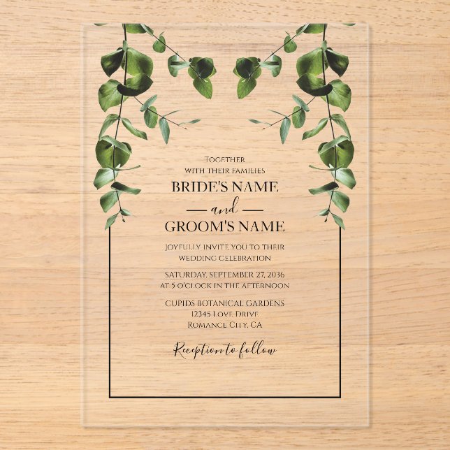 Rustic  Eucalyptus Leaves Wedding Invitations (Front)