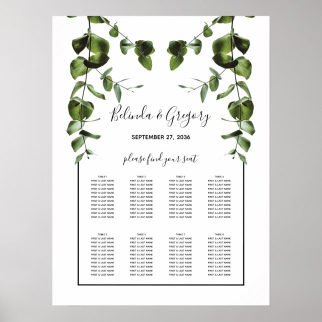 Rustic  Eucalyptus Leaves Wedding Seating Chart (Front)