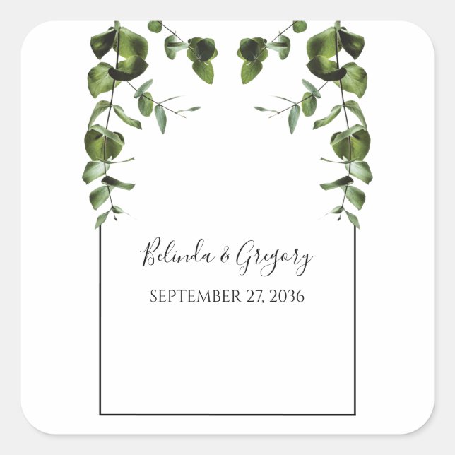 Rustic  Eucalyptus Leaves Wedding Square Sticker (Front)