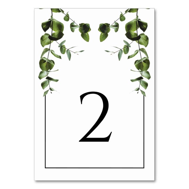 Rustic  Eucalyptus Leaves Wedding Table Number (Front)