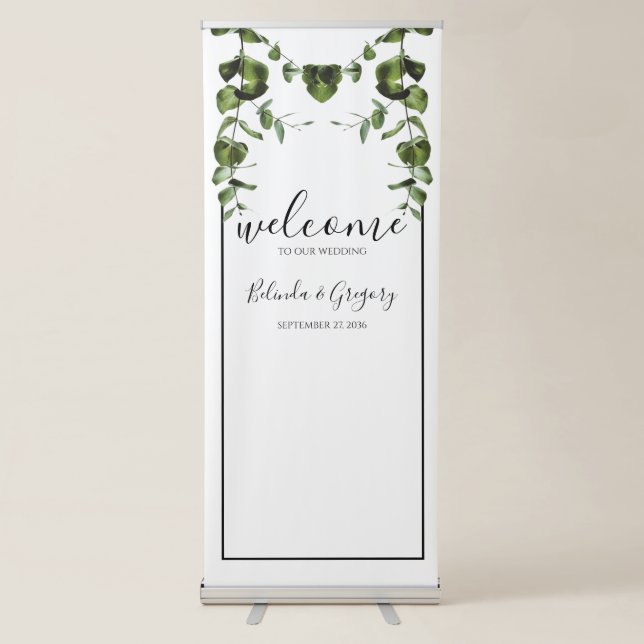 Rustic  Eucalyptus Leaves Wedding Welcome Sign (Front)