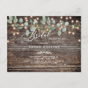 Rustic Eucalyptus & Lights Bridal Shower by Mail Invitation Postcard