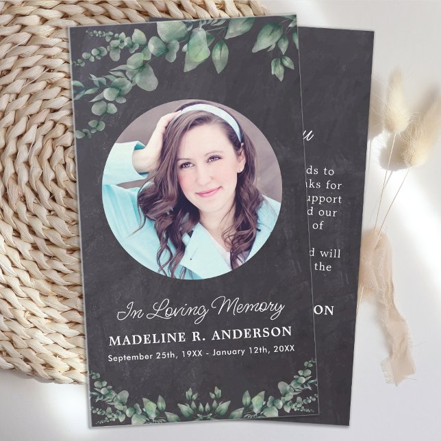 Rustic Eucalyptus Photo Memorial Funeral Thank You Card (Creator Uploaded)