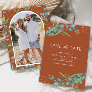 Rustic Eucalyptus Photo Terracotta Wedding Save The Date