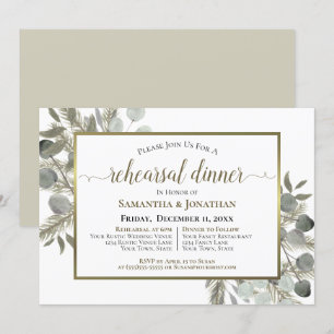 Rustic Eucalyptus & Pine Wedding Rehearsal Dinner Invitation