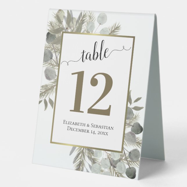 Rustic Eucalyptus & Pine Wedding Table Number (Front)