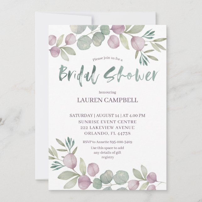 Rustic Eucalyptus Pink Watercolor Invitation (Front)