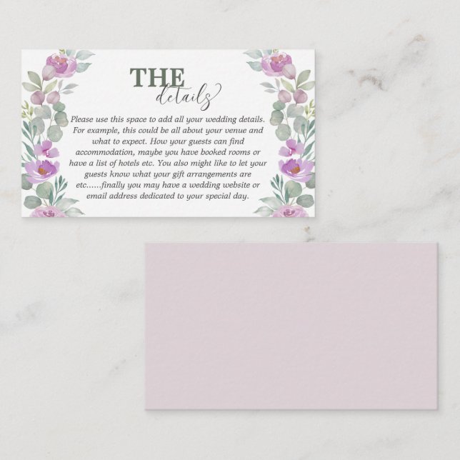 Rustic Eucalyptus Pink Wedding Details Enclosure Card (Front/Back)