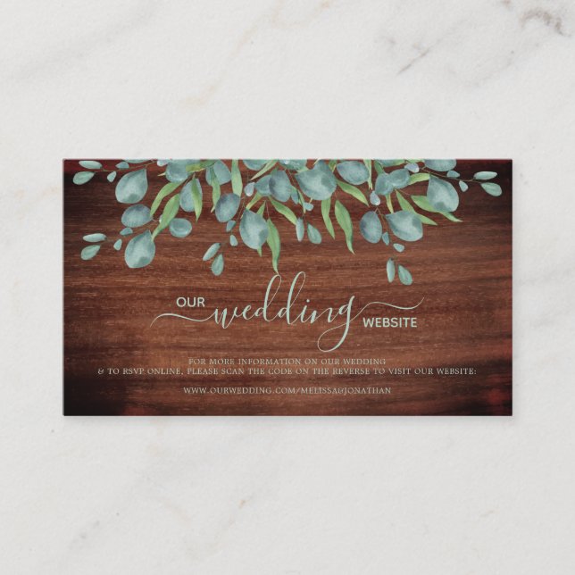 Rustic Eucalyptus QR Code Online Wedding RSVP Card (Front)