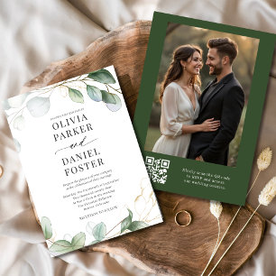 Rustic Eucalyptus QR Code Photo Greenery Wedding Invitation