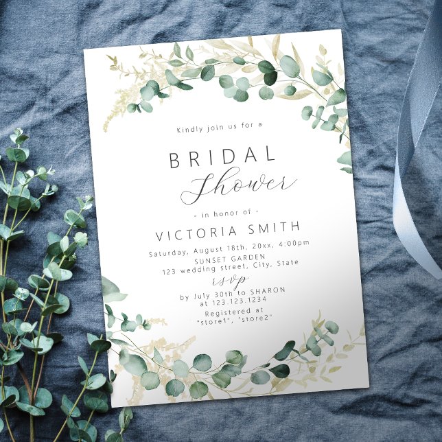 Rustic eucalyptus sage green boho bridal shower invitation (Creator Uploaded)
