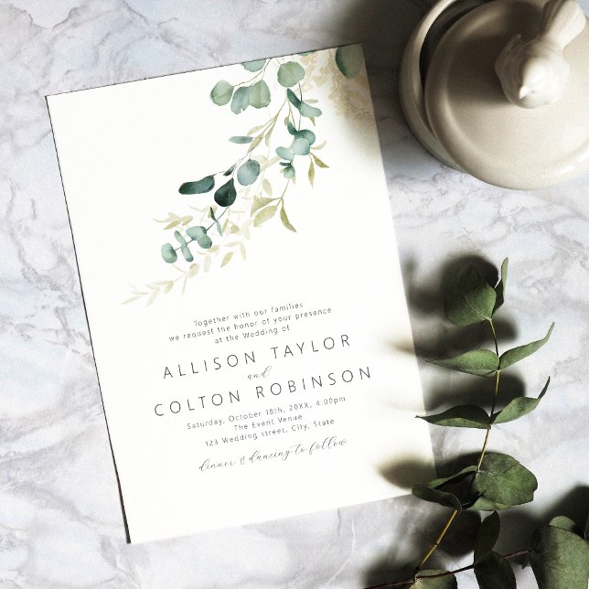 Rustic eucalyptus sage green boho wedding invitation (Creator Uploaded)