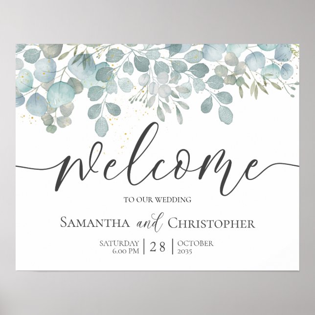 Rustic Eucalyptus Sage Green Gold Wedding Poster (Front)
