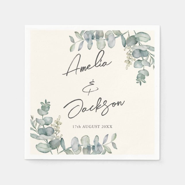 Rustic Eucalyptus Sage Green Wedding Napkins (Front)