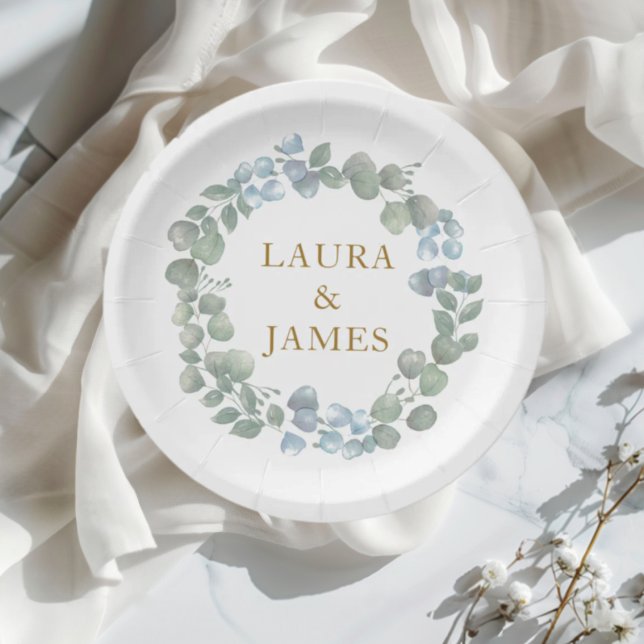 Rustic Eucalyptus  Sage Green Wedding paper plate (Creator Uploaded)