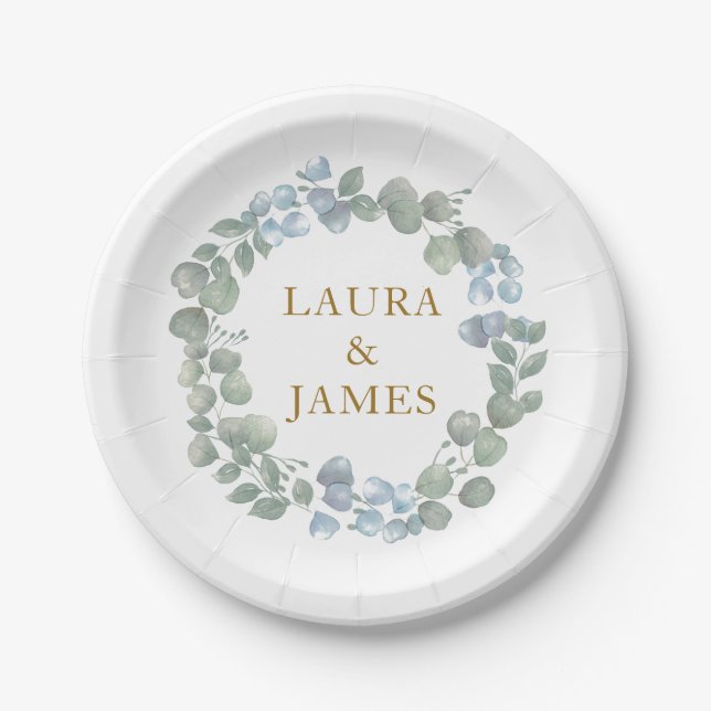 Rustic Eucalyptus  Sage Green Wedding paper plate (Front)