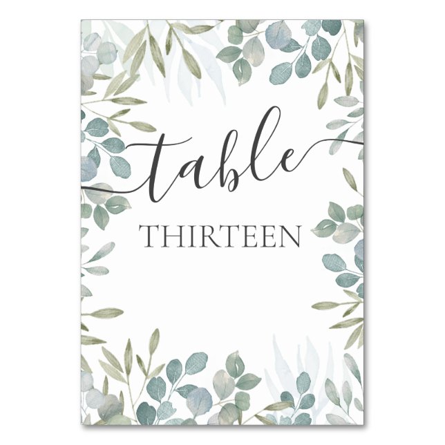 Rustic Eucalyptus Sage Green Wedding  Table Number (Front)