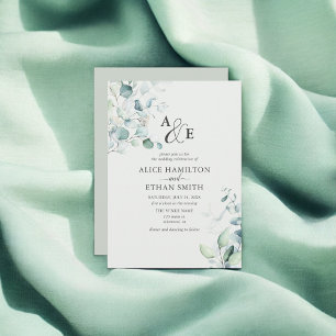 Rustic Eucalyptus Script Summer Wedding Invitation
