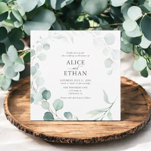 Rustic Eucalyptus Script Summer Wedding Invitation
