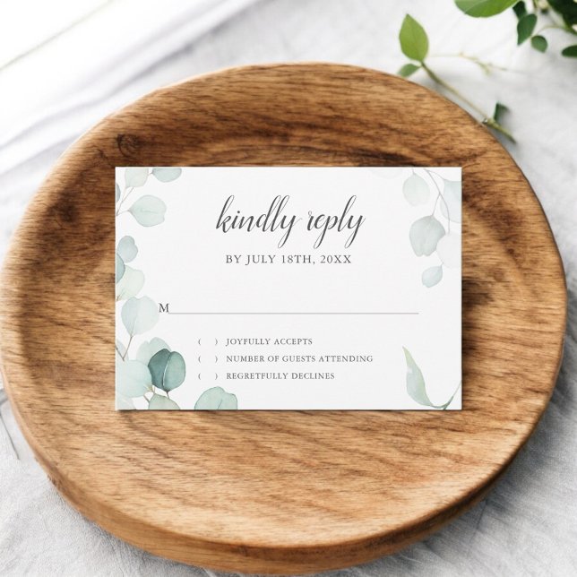 Rustic Eucalyptus Script Wedding RSVP (Creator Uploaded)