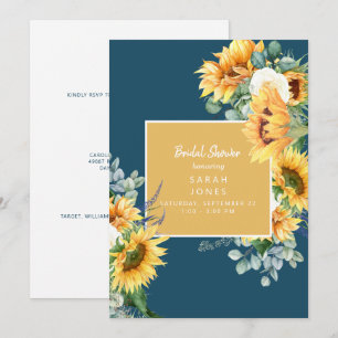 Rustic Eucalyptus Sunflower Teal Bridal Shower Invitation