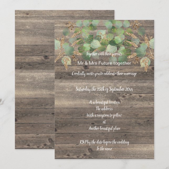 RUSTIC EUCALYPTUS TIMBER WEDDING INVITATION (Front/Back)