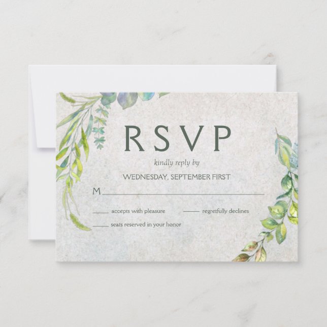 Rustic Eucalyptus Watercolor Greenery Wedding RSVP Card (Front)