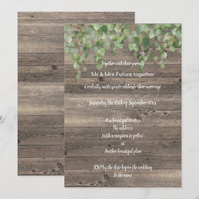 RUSTIC EUCALYPTUS WATERFALL WEDDING INVITATION (Front/Back)