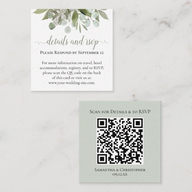 Rustic Eucalyptus Wedding Details & RSVP QR Code Enclosure Card (Front/Back)