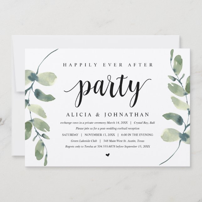 Rustic Eucalyptus, Wedding Elopement Celebration I Invitation (Front)
