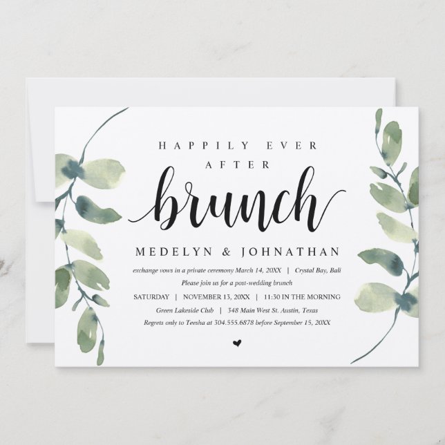 Rustic Eucalyptus, Wedding Elopement Celebration Invitation (Front)