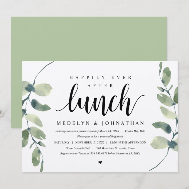 Rustic Eucalyptus, Wedding Elopement Lunch Invitat Invitation (Front/Back)