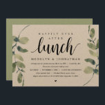 Rustic Eucalyptus, Wedding Elopement Lunch Invitat Invitation<br><div class="desc">Modern Rustic Greenery Eucalyptus,  Black Script,  Kraft themed invitation card (with card title: Happily Ever After Brunch). It is perfect for your wedding elopement lunch / post wedding celebration party. Add your details in matching black font / lettering.

#TeeshaDerrick</div>