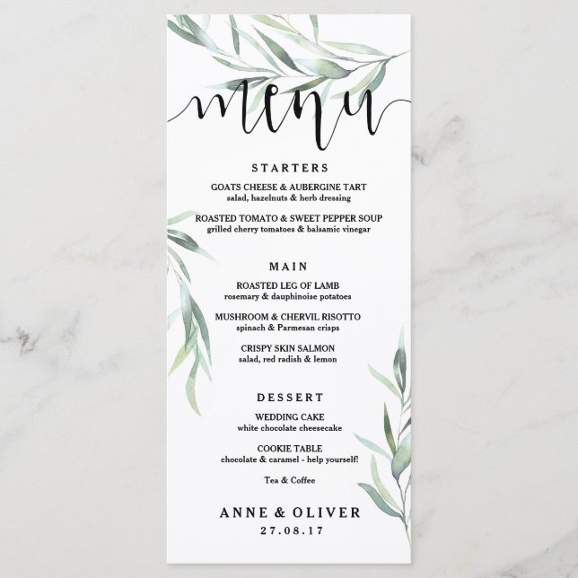 Rustic Eucalyptus Wedding Menu Card (Front)