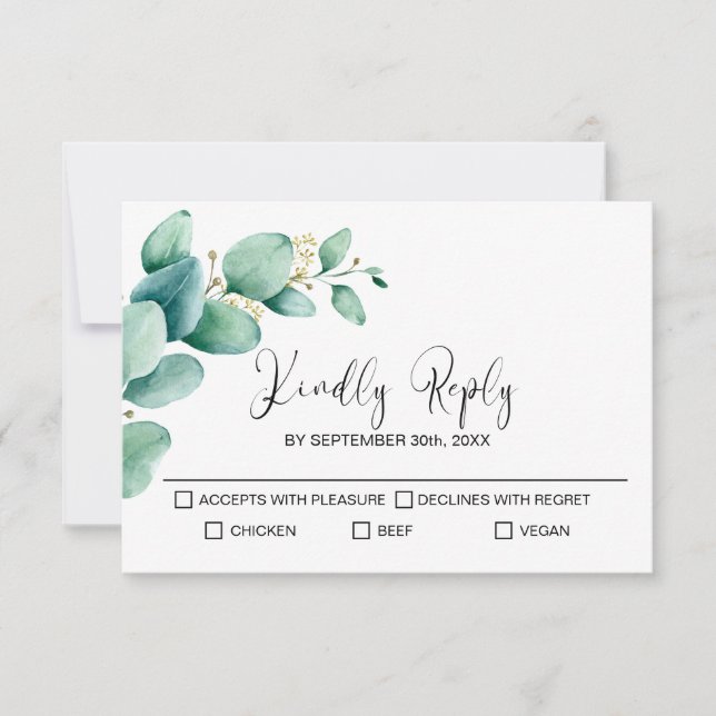 Rustic Eucalyptus Wedding RSVP Card (Front)