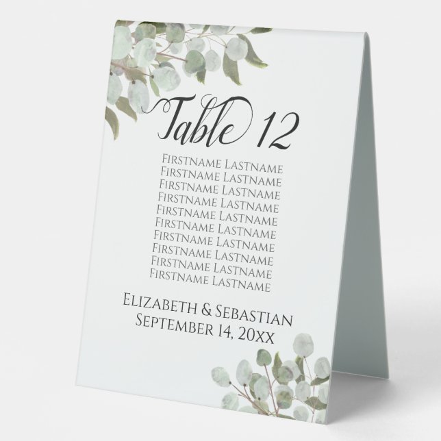 Rustic Eucalyptus Wedding Seating Chart & Number (Front)