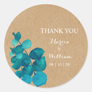 Rustic Eucalyptus Woodland Thank You Favour Classic Round Sticker