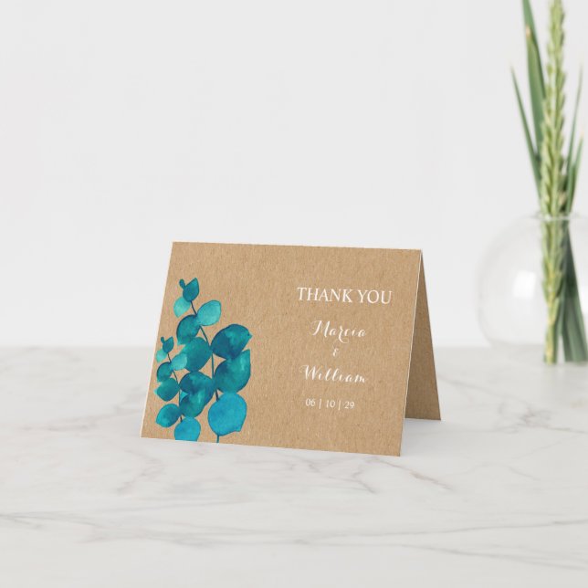 Rustic Eucalyptus Woodland Wedding Thank You Card (Front)