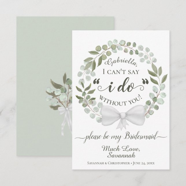 Rustic Eucalyptus Wreath Be my Bridesmaid Card (Front/Back)