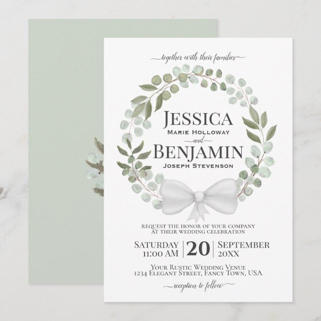 Rustic Eucalyptus Wreath Elegant Boho Wedding Invitation (Front/Back)