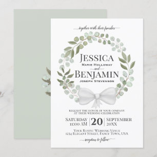 Rustic Eucalyptus Wreath Elegant Boho Wedding Invitation