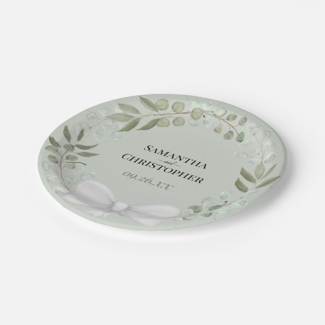 Rustic Eucalyptus Wreath Mint Green Wedding Paper Plate (Angled)