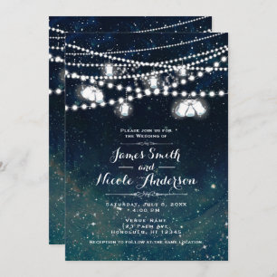 Rustic Evening Night Sky Mason Jar Lights Wedding Invitation