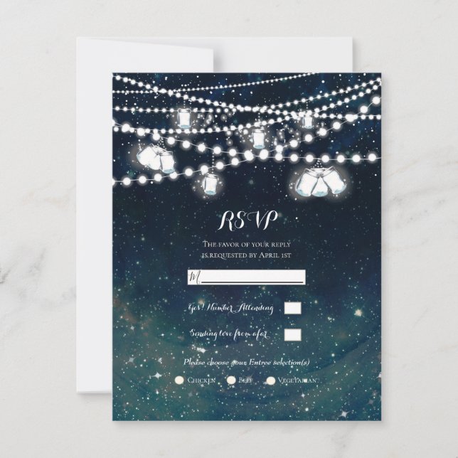 Rustic Evening Sky Mason Jar Lights Wedding RSVP Invitation (Front)