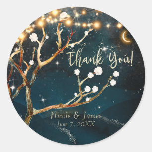Rustic Evening Tree Lights Starry Night Wedding Classic Round Sticker