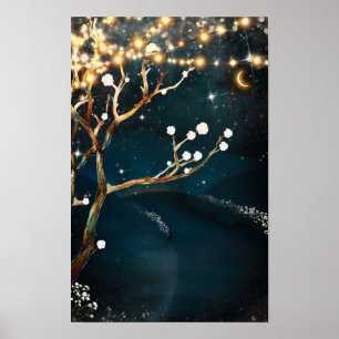 Rustic Evening Tree Lights Starry Night Wedding Poster